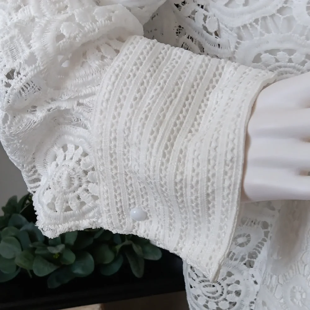 Elegant White Lace Button Down Shirt - Picture 4 of 9